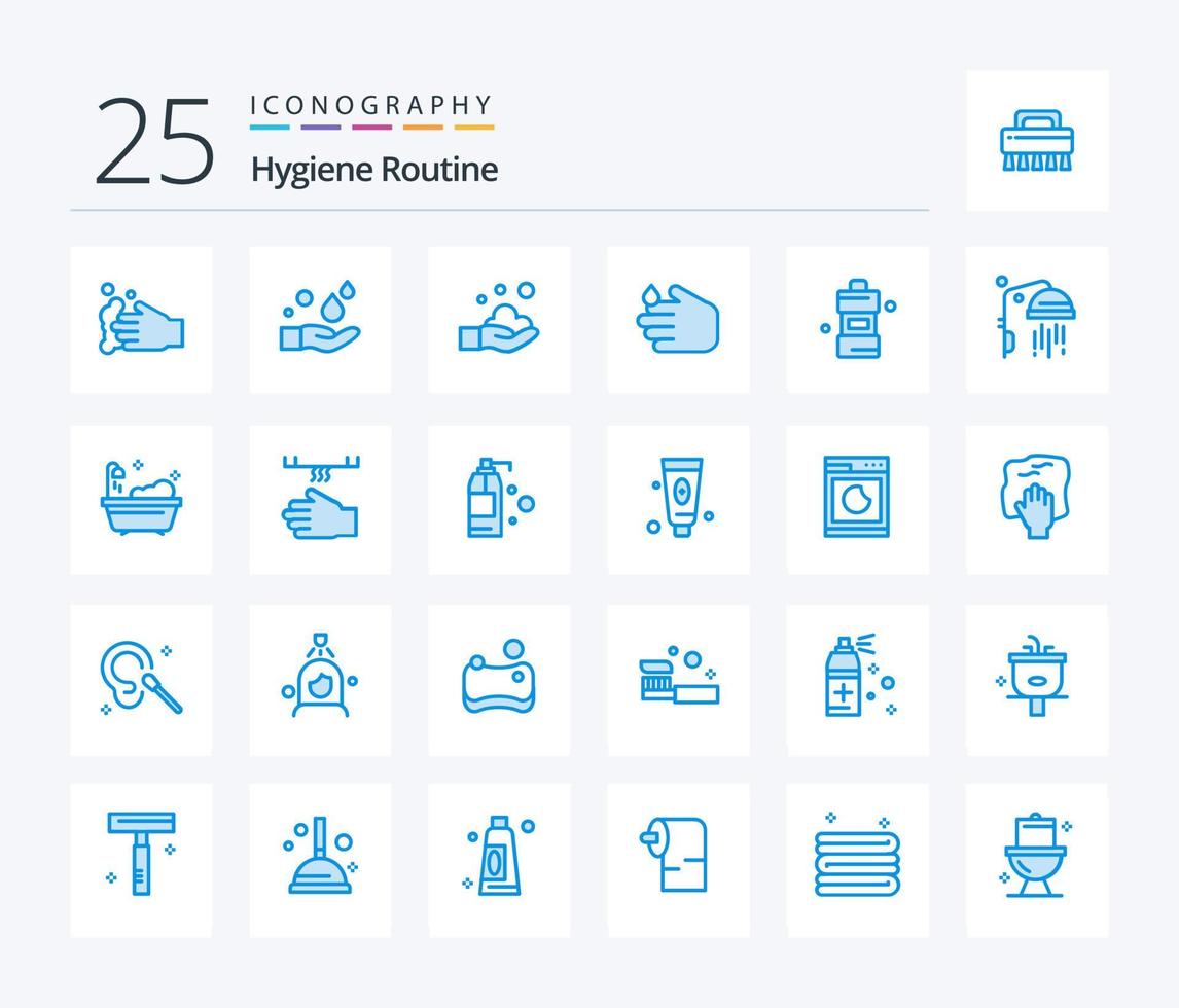 Hygiene Routine 25 Blue Color icon pack including detergent. hand. bathroom. dryer. bathroom vector