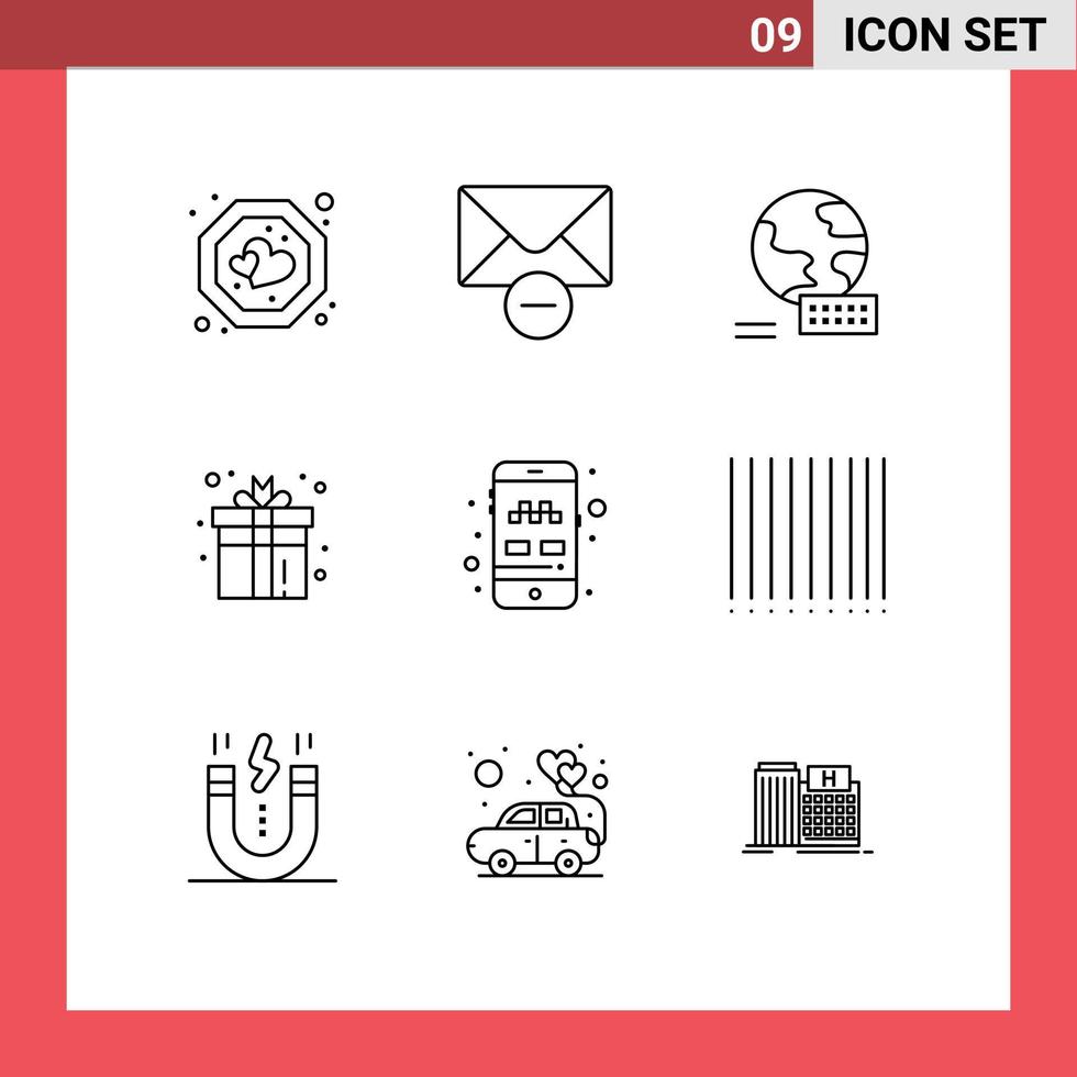 9 Thematic Vector Outlines and Editable Symbols of taxi app globe play fun Editable Vector Design Elements