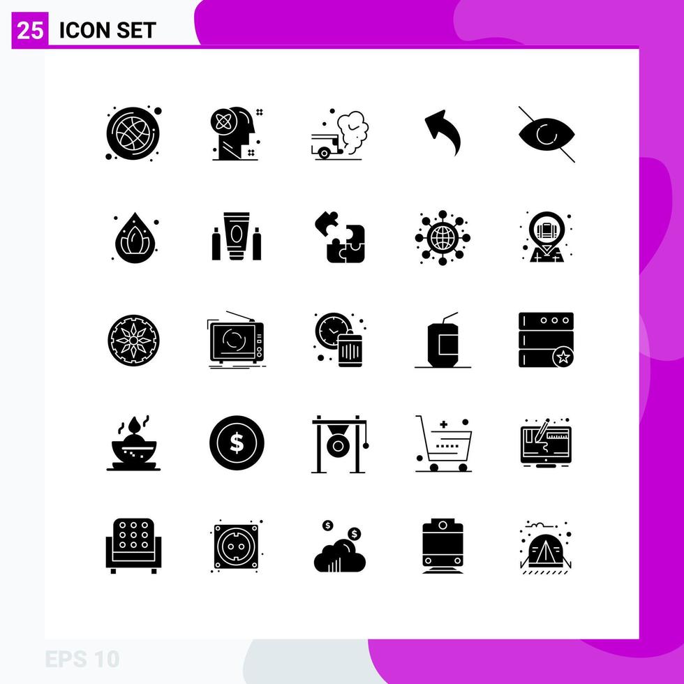 Solid Glyph Pack of 25 Universal Symbols of arrows left idea arrow pollution Editable Vector Design Elements