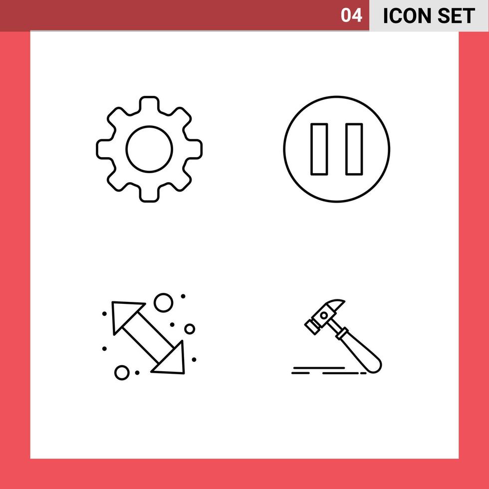 Mobile Interface Line Set of 4 Pictograms of basic right setting arrow hammer Editable Vector Design Elements