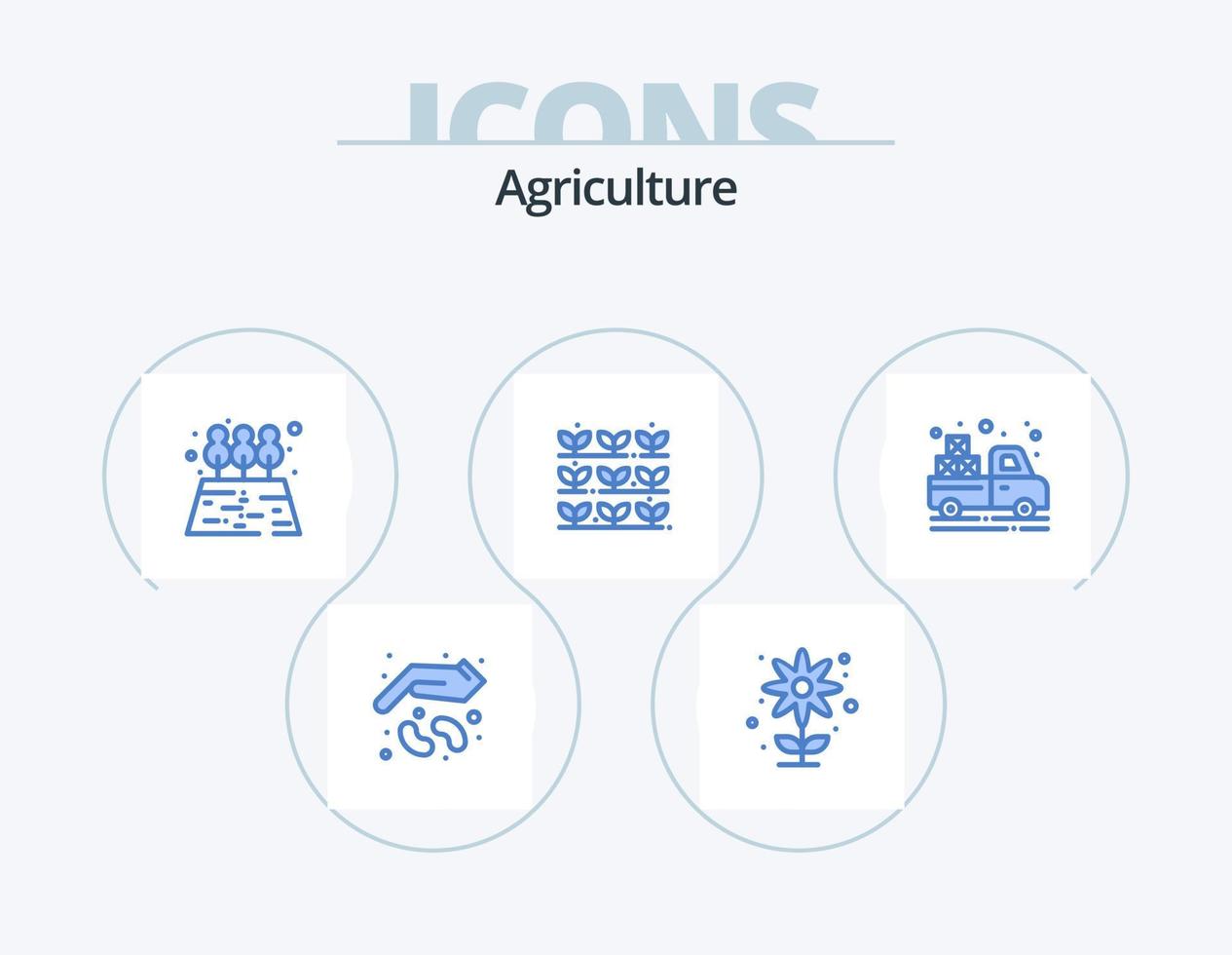 Agriculture Blue Icon Pack 5 Icon Design. truck. plant. garden. nature. agriculture vector