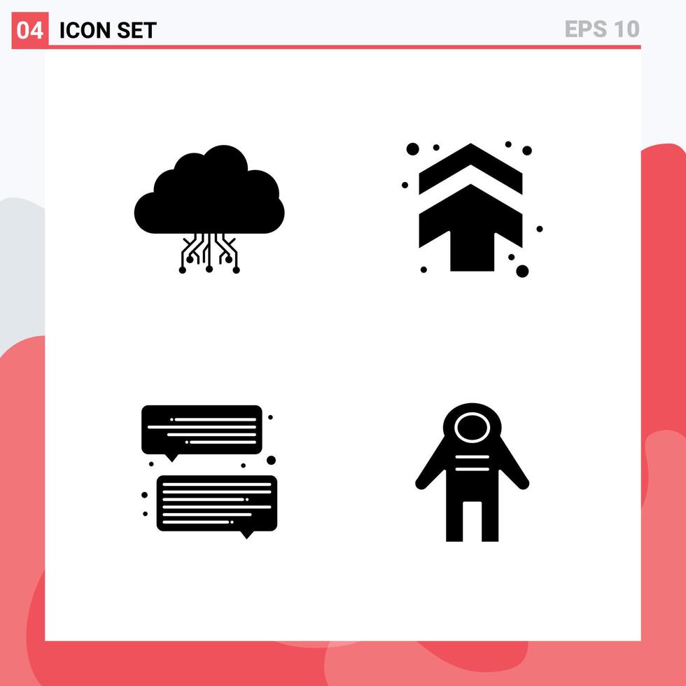 Modern Set of 4 Solid Glyphs and symbols such as cloud chat hosting arrows message Editable Vector Design Elements