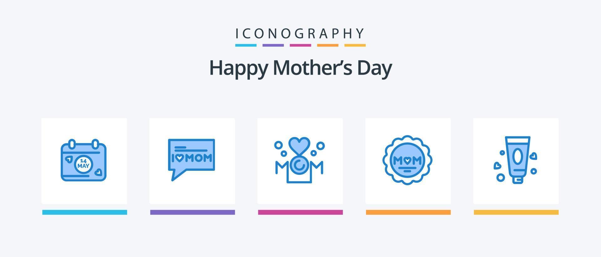 feliz día de la madre azul 5 paquete de iconos que incluye pasta de dientes. crema. inscripción. mamá. amar. diseño de iconos creativos vector