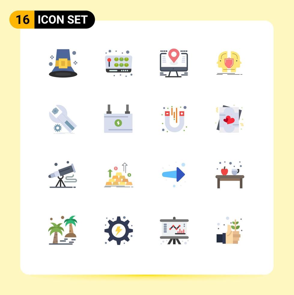 Pictogram Set of 16 Simple Flat Colors of identity face fun man lcd Editable Pack of Creative Vector Design Elements