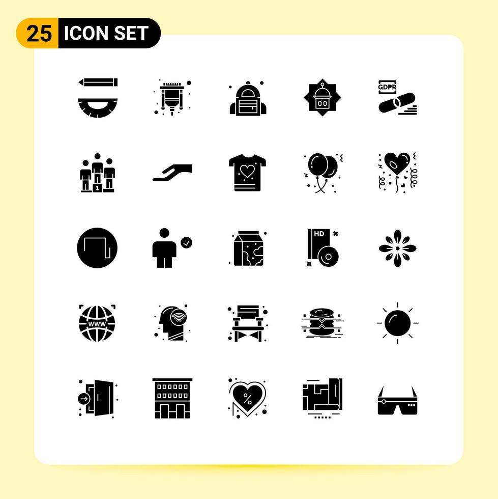 Set of 25 Modern UI Icons Symbols Signs for clip islam hdmi masjid mosque Editable Vector Design Elements