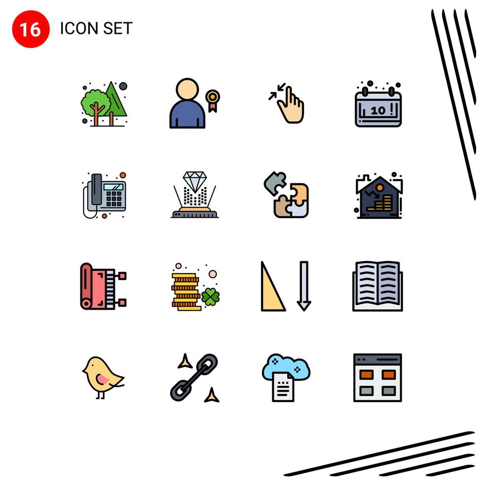 16 Thematic Vector Flat Color Filled Lines and Editable Symbols of call october contract calendar touch Editable Creative Vector Design Elements