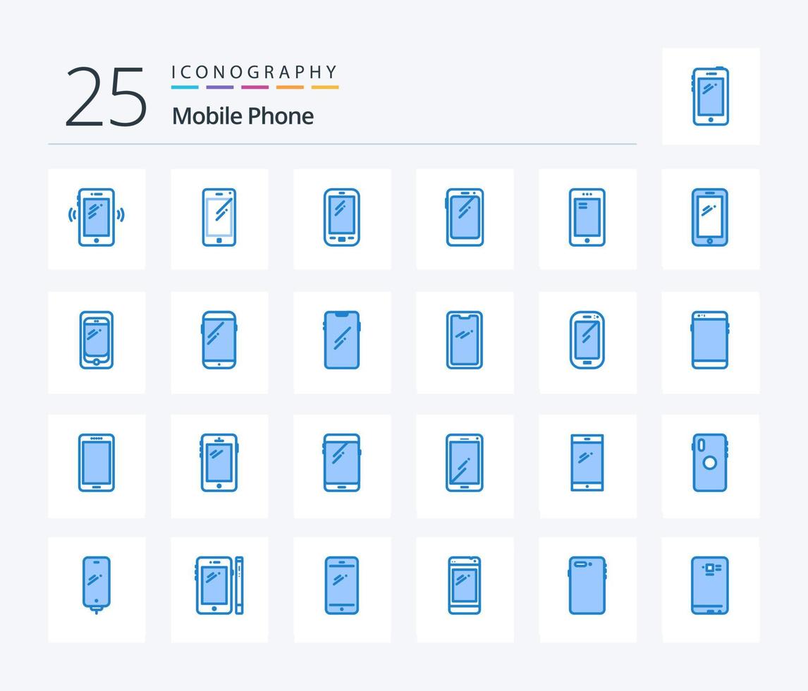 Paquete de iconos de color azul de 25 teléfonos móviles, incluido el móvil. teléfono. Huawei cámara. móvil vector
