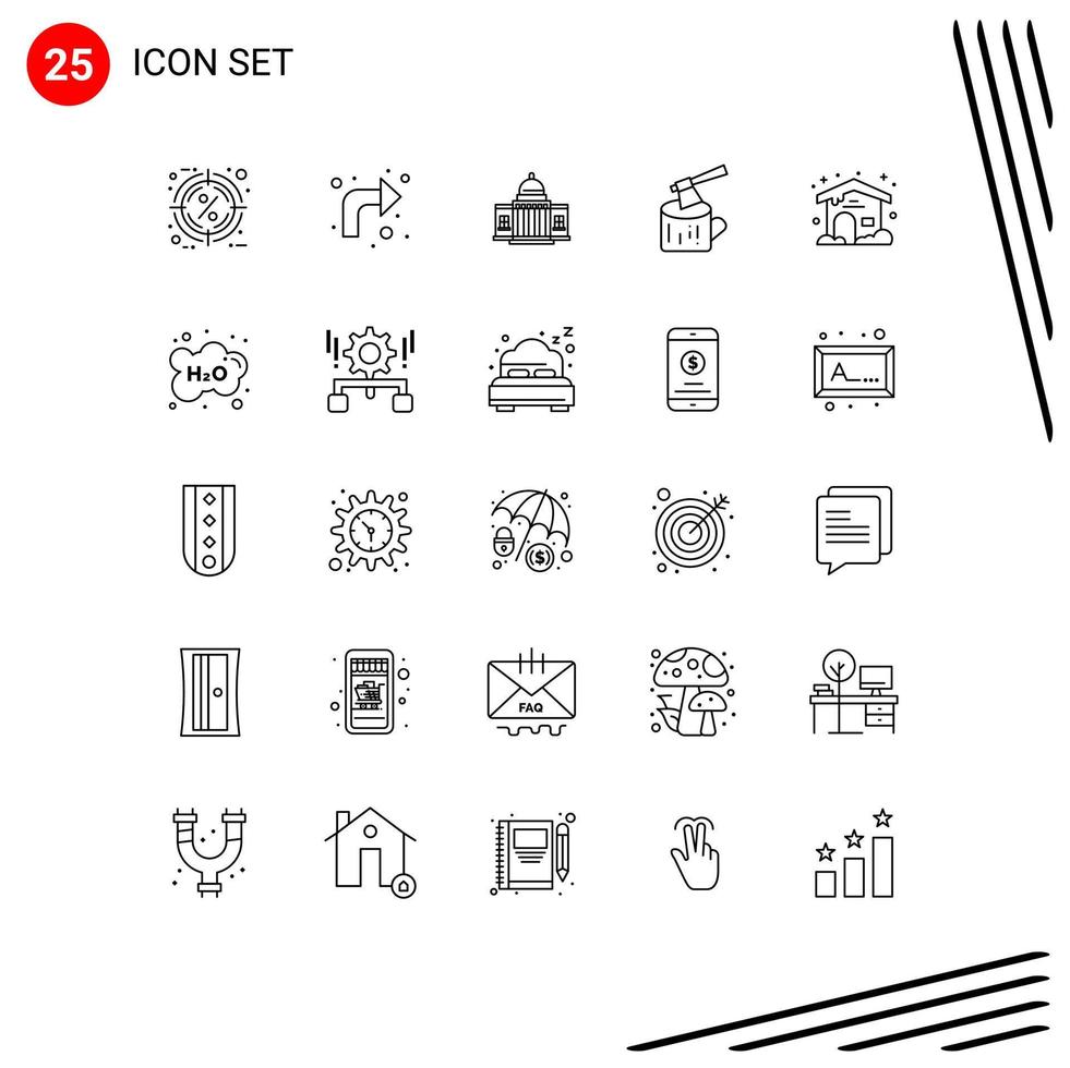 25 Thematic Vector Lines and Editable Symbols of log place right building house Editable Vector Design Elements