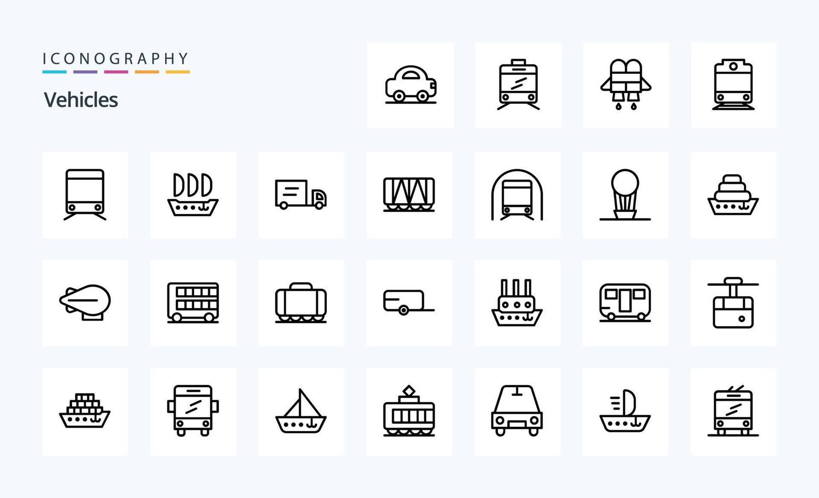 25 Vehicles Line icon pack vector