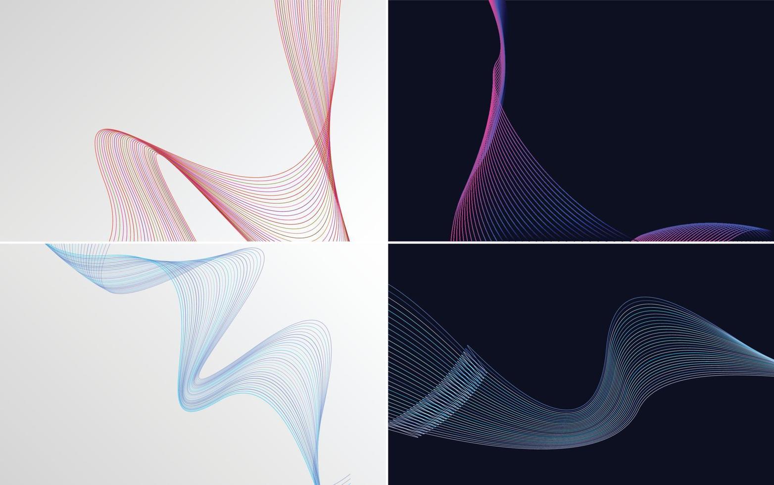 Set of 4 geometric wave pattern background Abstract waving line vector