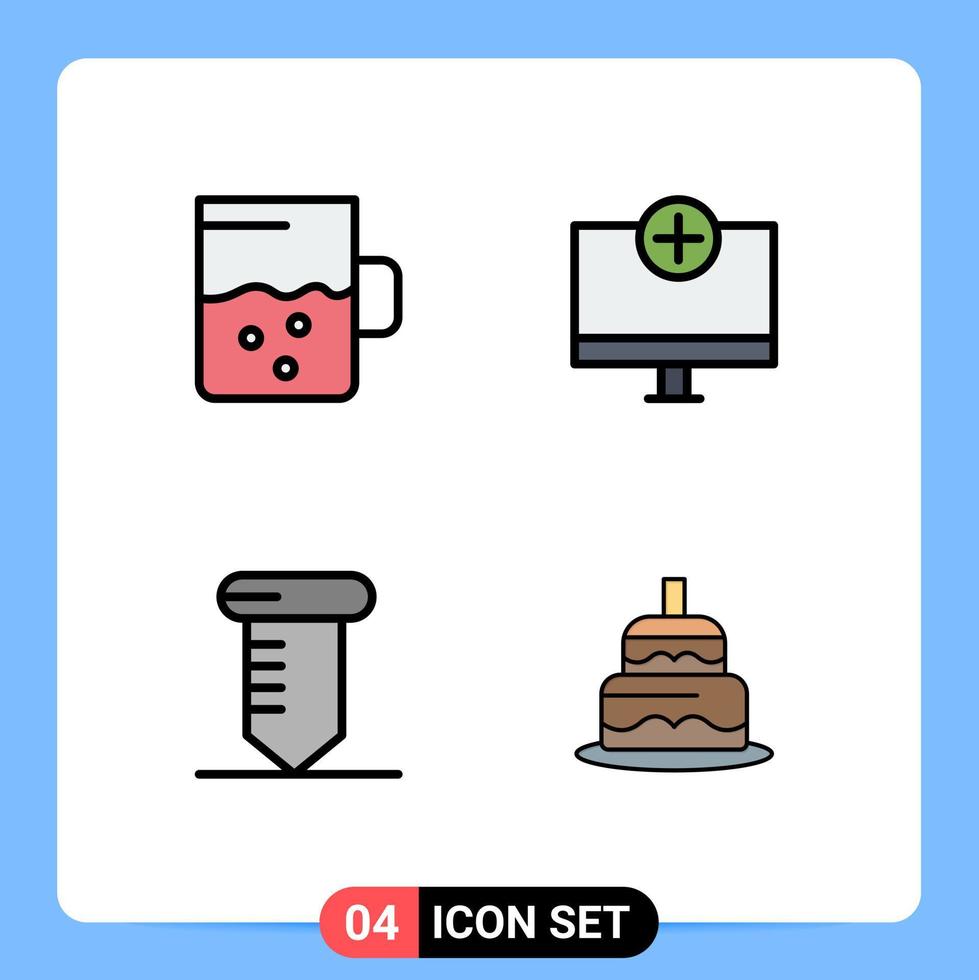 4 Universal Filledline Flat Colors Set for Web and Mobile Applications cup screw add gadget indian Editable Vector Design Elements