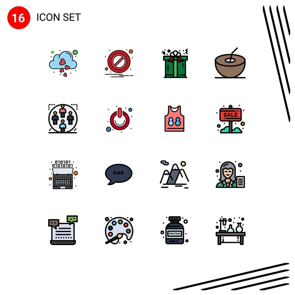 Mobile Interface Flat Color Filled Line Set of 16 Pictograms of family group gift team fruit Editable Creative Vector Design Elements