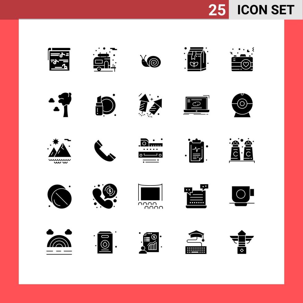 User Interface Pack of 25 Basic Solid Glyphs of heart drink bug coffee beverage Editable Vector Design Elements