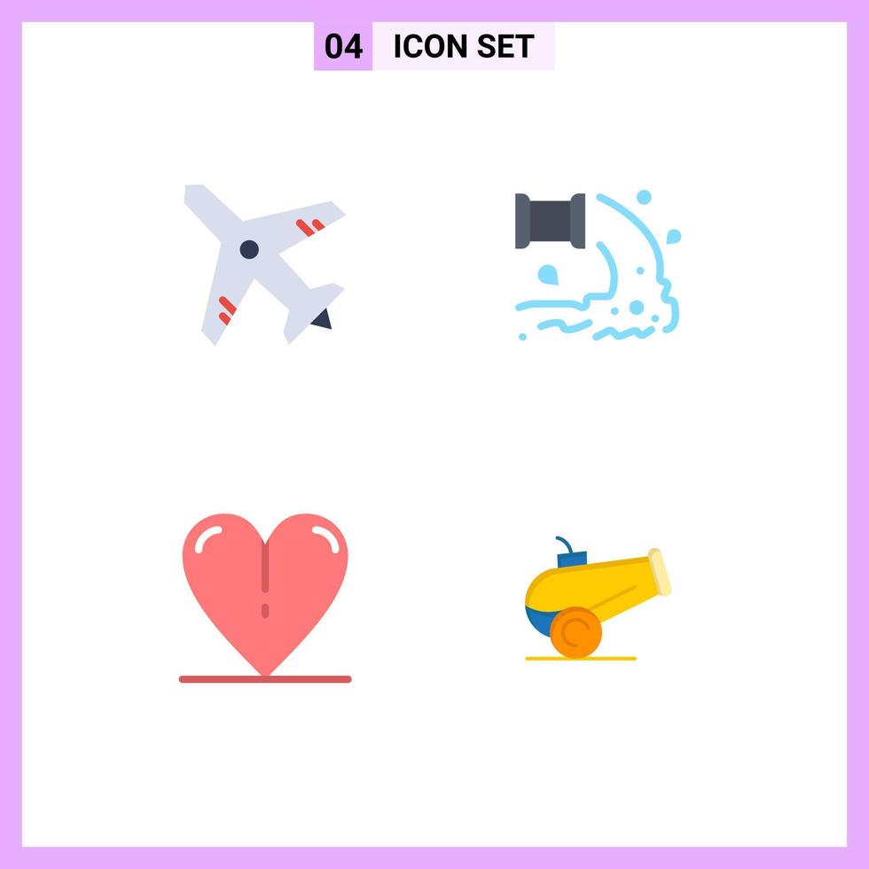 Universal Icon Symbols Group of 4 Modern Flat Icons of airport love factory waste canon Editable Vector Design Elements