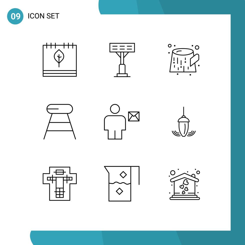 Set of 9 Vector Outlines on Grid for envelope avatar pollution seat drink Editable Vector Design Elements