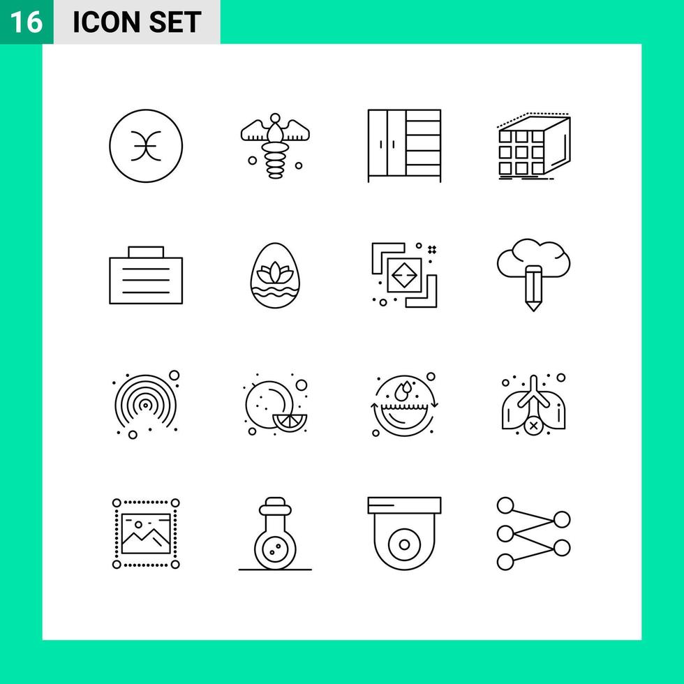 Group of 16 Modern Outlines Set for finance matrix furniture dimensional aggregation Editable Vector Design Elements