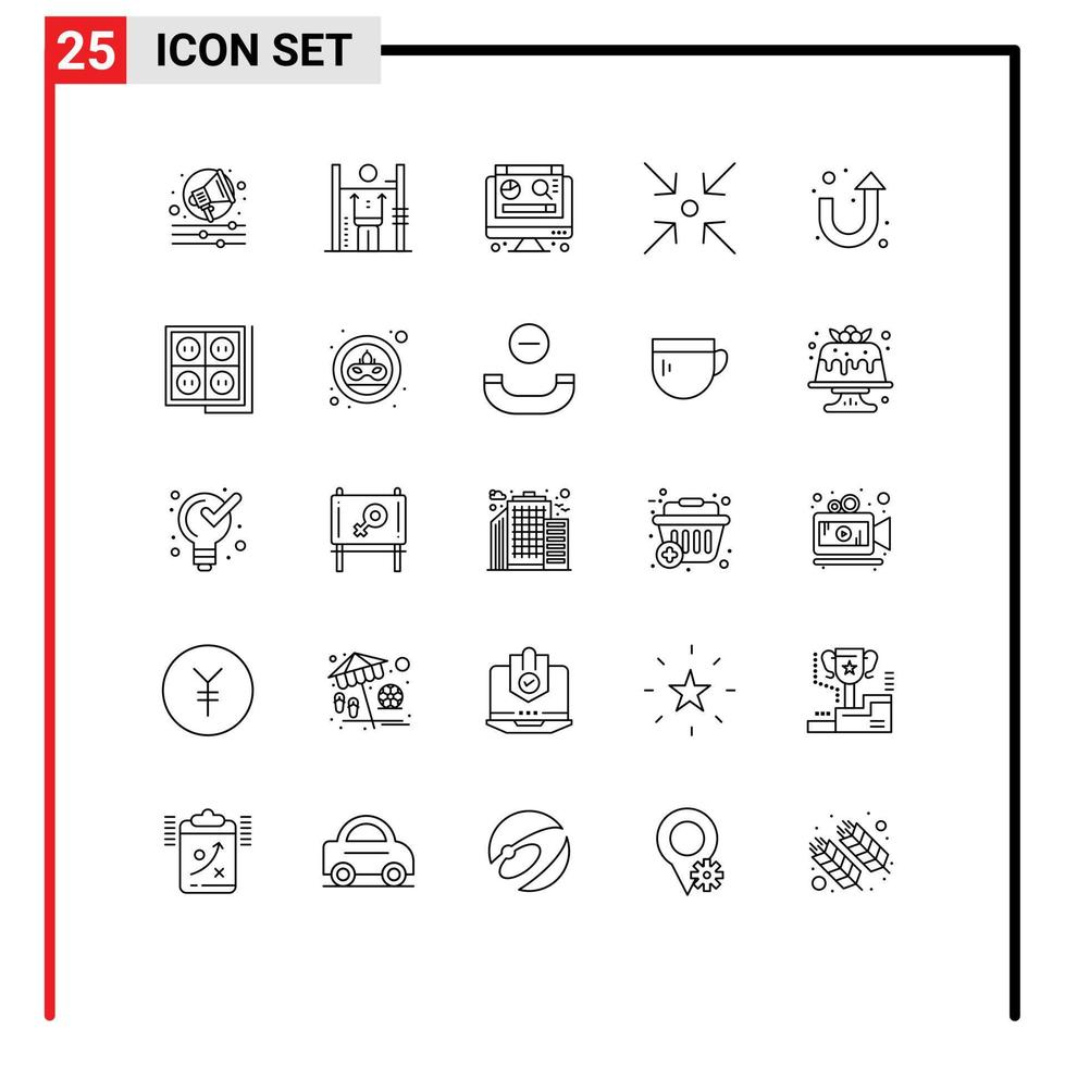 Set of 25 Modern UI Icons Symbols Signs for building sign computer arrow collapse Editable Vector Design Elements