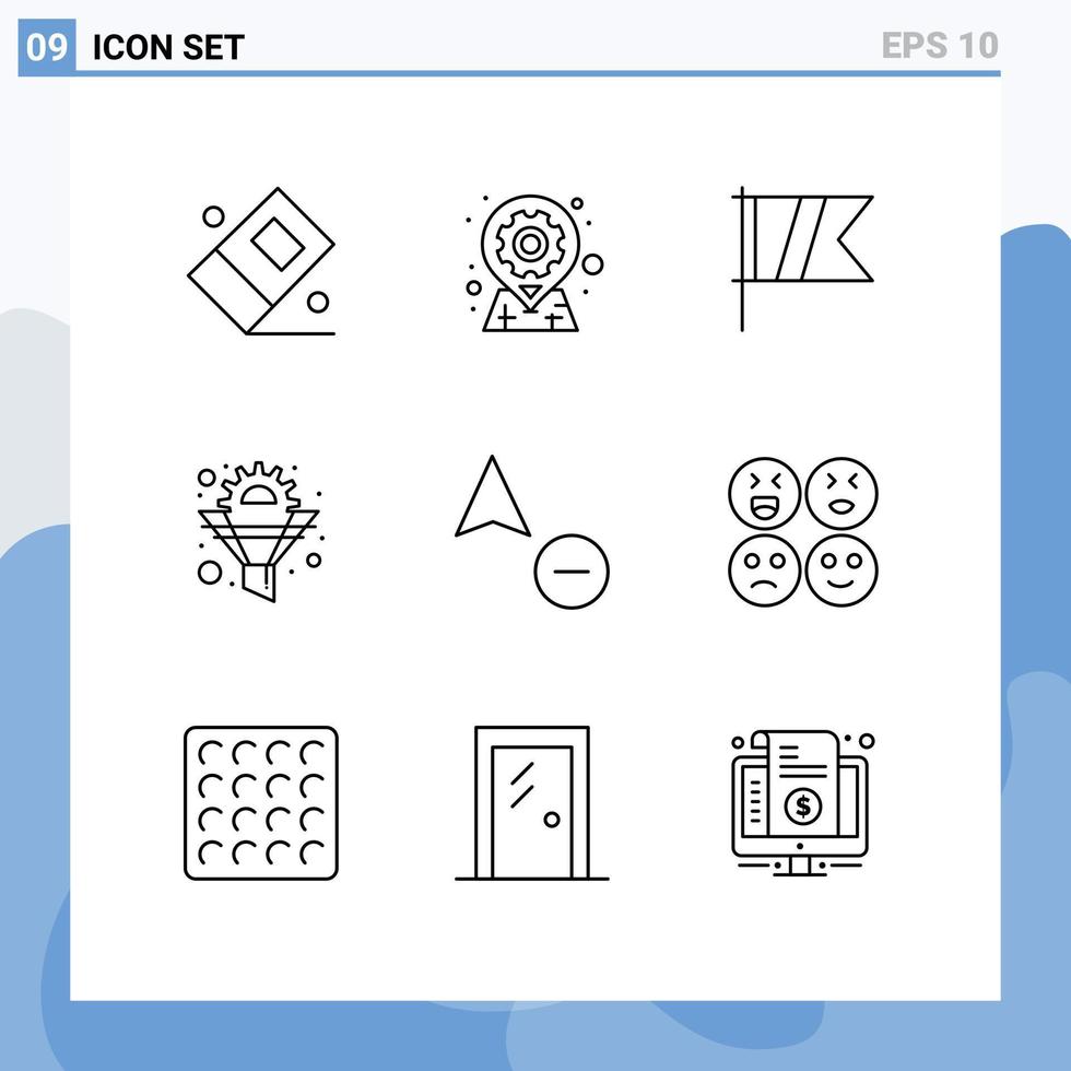 Set of 9 Modern UI Icons Symbols Signs for minus gear golf funnel cog Editable Vector Design Elements