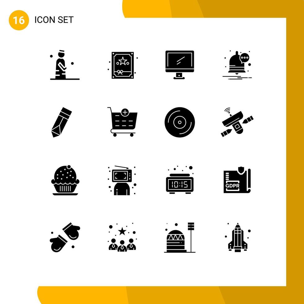 Modern Set of 16 Solid Glyphs Pictograph of design notification computer message pc Editable Vector Design Elements