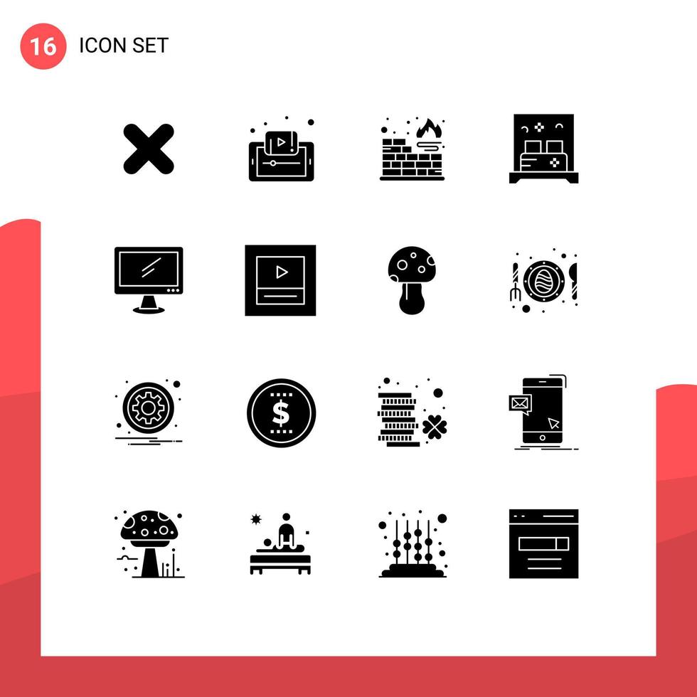 Modern Set of 16 Solid Glyphs and symbols such as computer room smartphone hotel protection Editable Vector Design Elements