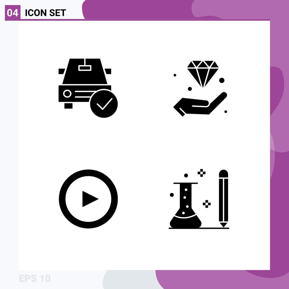 4 Thematic Vector Solid Glyphs and Editable Symbols of car invest done hand play Editable Vector Design Elements