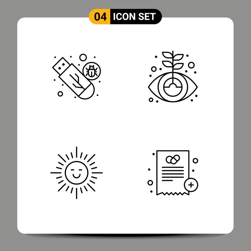 Universal Icon Symbols Group of 4 Modern Filledline Flat Colors of drive beach usb finance sun Editable Vector Design Elements