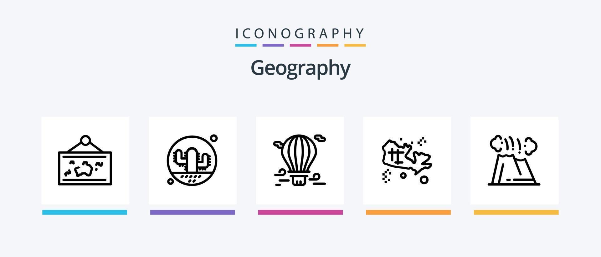 Geo Graphy Line 5 Icon Pack Including treasure. map. airballoon. image. photo. Creative Icons Design vector