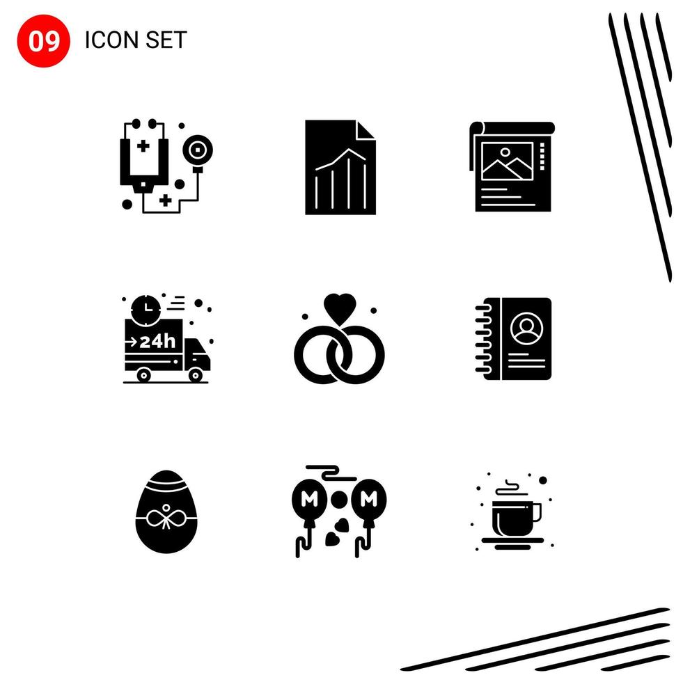 Solid Glyph Pack of 9 Universal Symbols of car truck sheet delivery brosher Editable Vector Design Elements