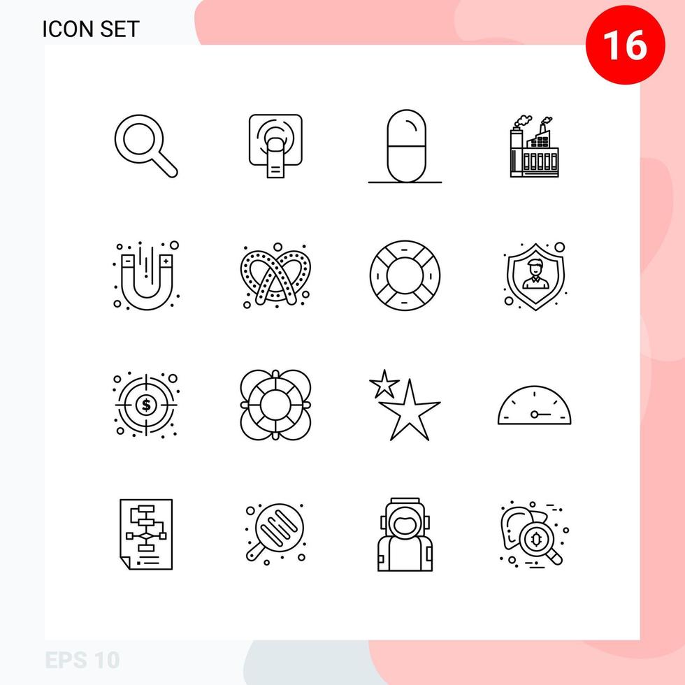 Pack of 16 creative Outlines of magnet smoke health factory building Editable Vector Design Elements