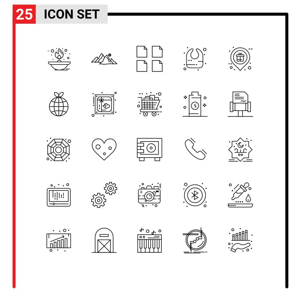 Stock Vector Icon Pack of 25 Line Signs and Symbols for market infant nature bib multiple Editable Vector Design Elements