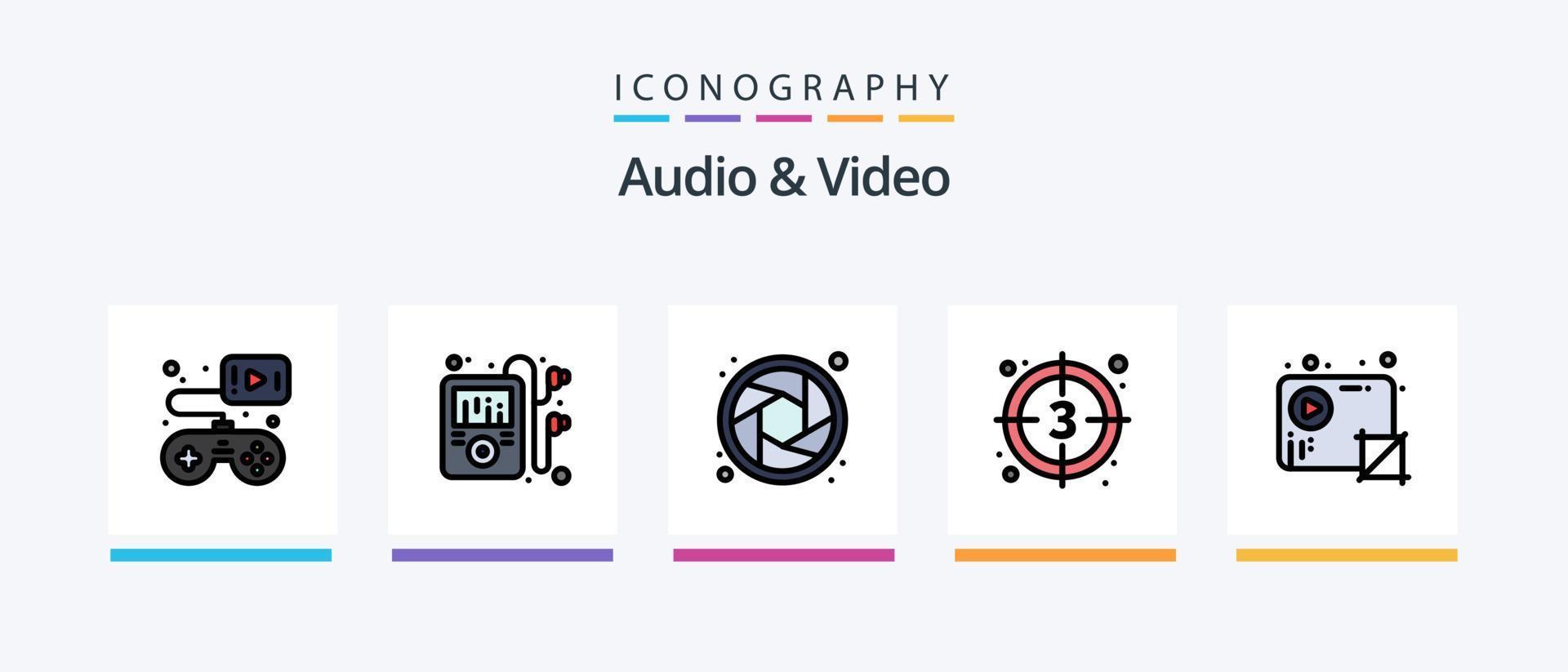 Audio And Video Line Filled 5 Icon Pack Including sound. music. audio. sound. headphone. Creative Icons Design vector