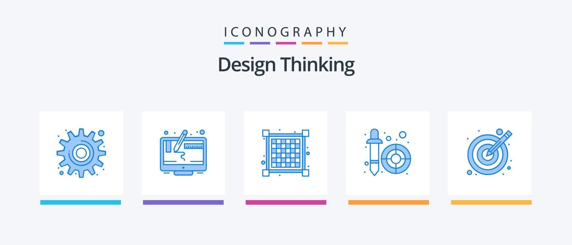 Design Thinking Blue 5 Icon Pack Including target. design. grid. pipette. dropper. Creative Icons Design vector