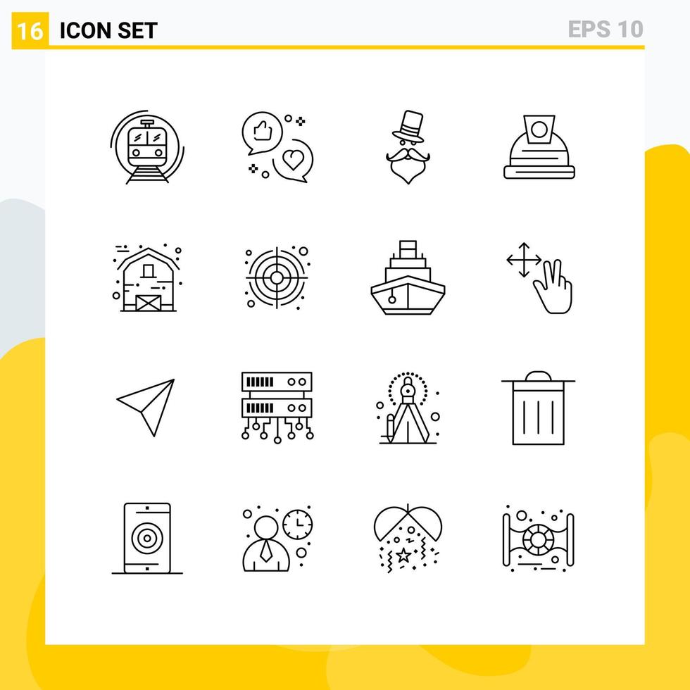 Mobile Interface Outline Set of 16 Pictograms of helmet architecture love hat movember Editable Vector Design Elements