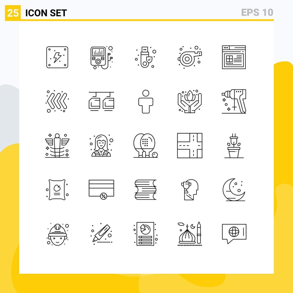 Stock Vector Icon Pack of 25 Line Signs and Symbols for keyboard website usb web internet Editable Vector Design Elements
