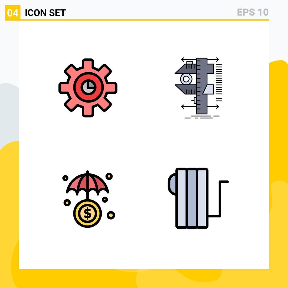 conjunto de pictogramas de 4 colores planos de línea rellena simple de configuración de seguro de gráfico calibradores protección elementos de diseño vectorial editables vector
