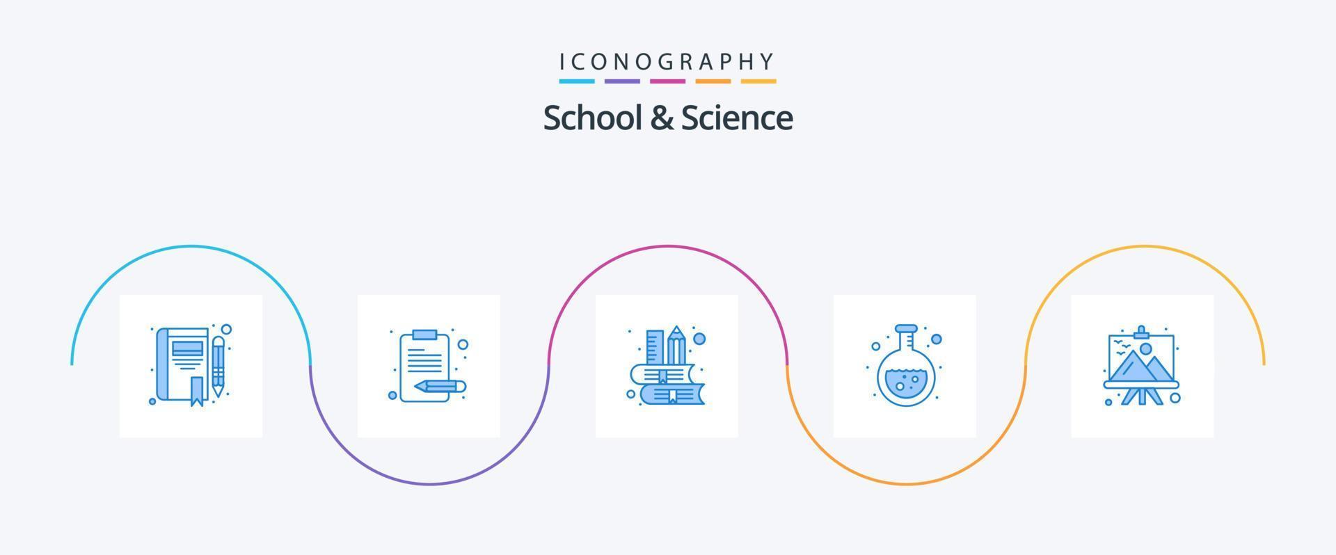 School And Science Blue 5 Icon Pack Including frame. flask. book. lab. chemistry vector