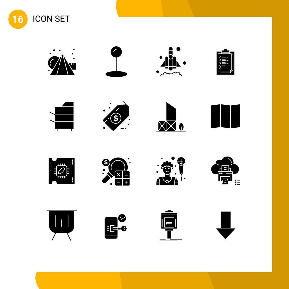 grupo de símbolos de iconos universales de 16 glifos sólidos modernos de tecnología electrónica dispositivos de inicio presentación elementos de diseño vectorial editables vector