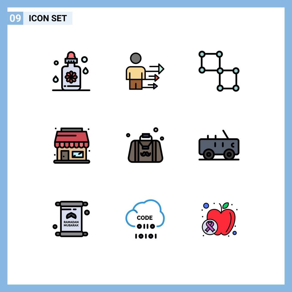 Stock Vector Icon Pack of 9 Line Signs and Symbols for fathers day dad connection bag store Editable Vector Design Elements