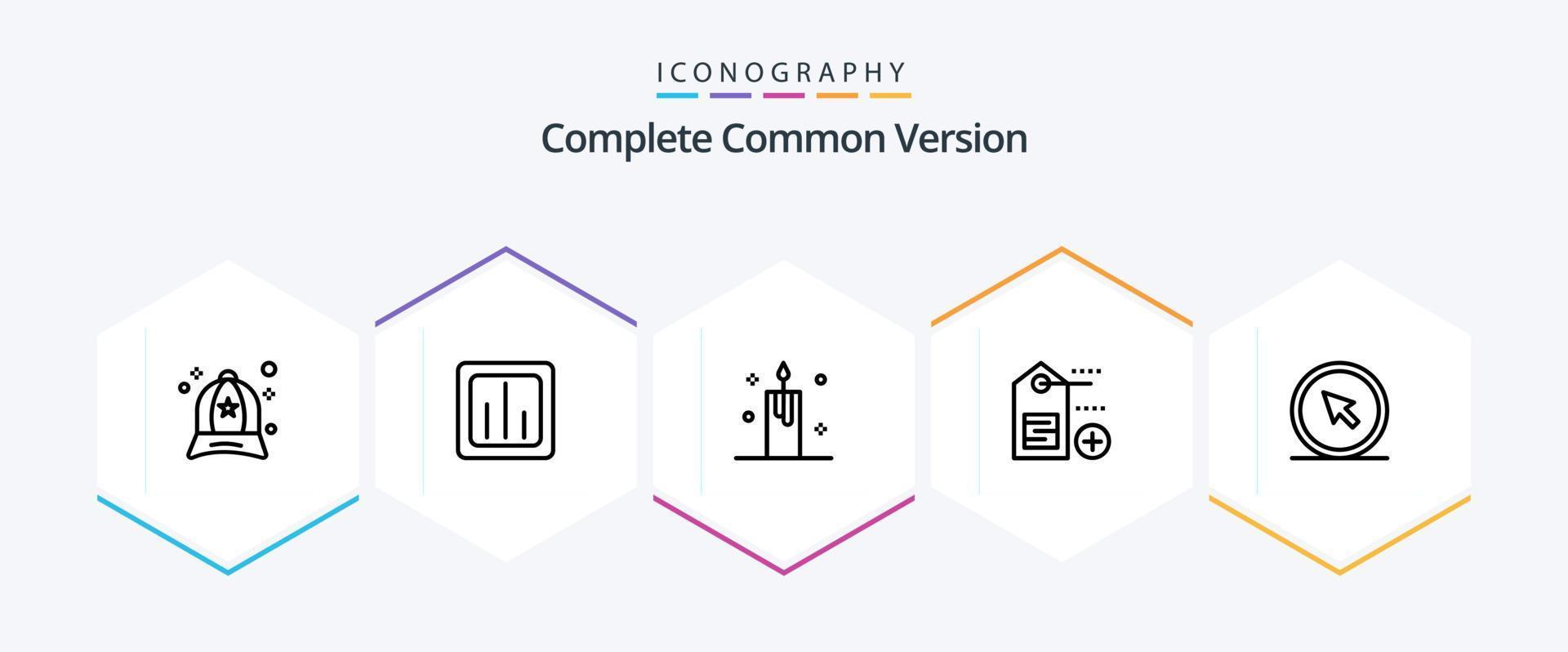 Complete Common Version 25 Line icon pack including click. label. statistics. add. light vector