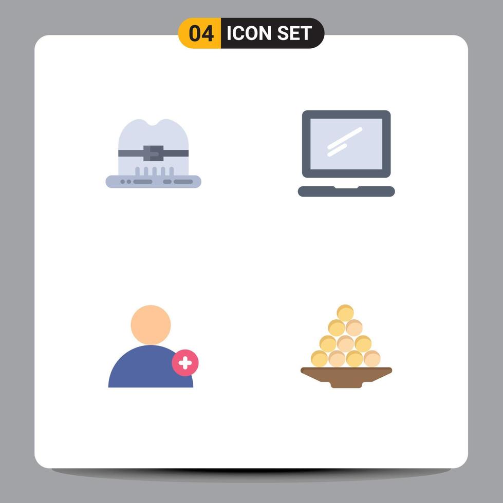 4 Universal Flat Icon Signs Symbols of cap new computer imac bowl Editable Vector Design Elements