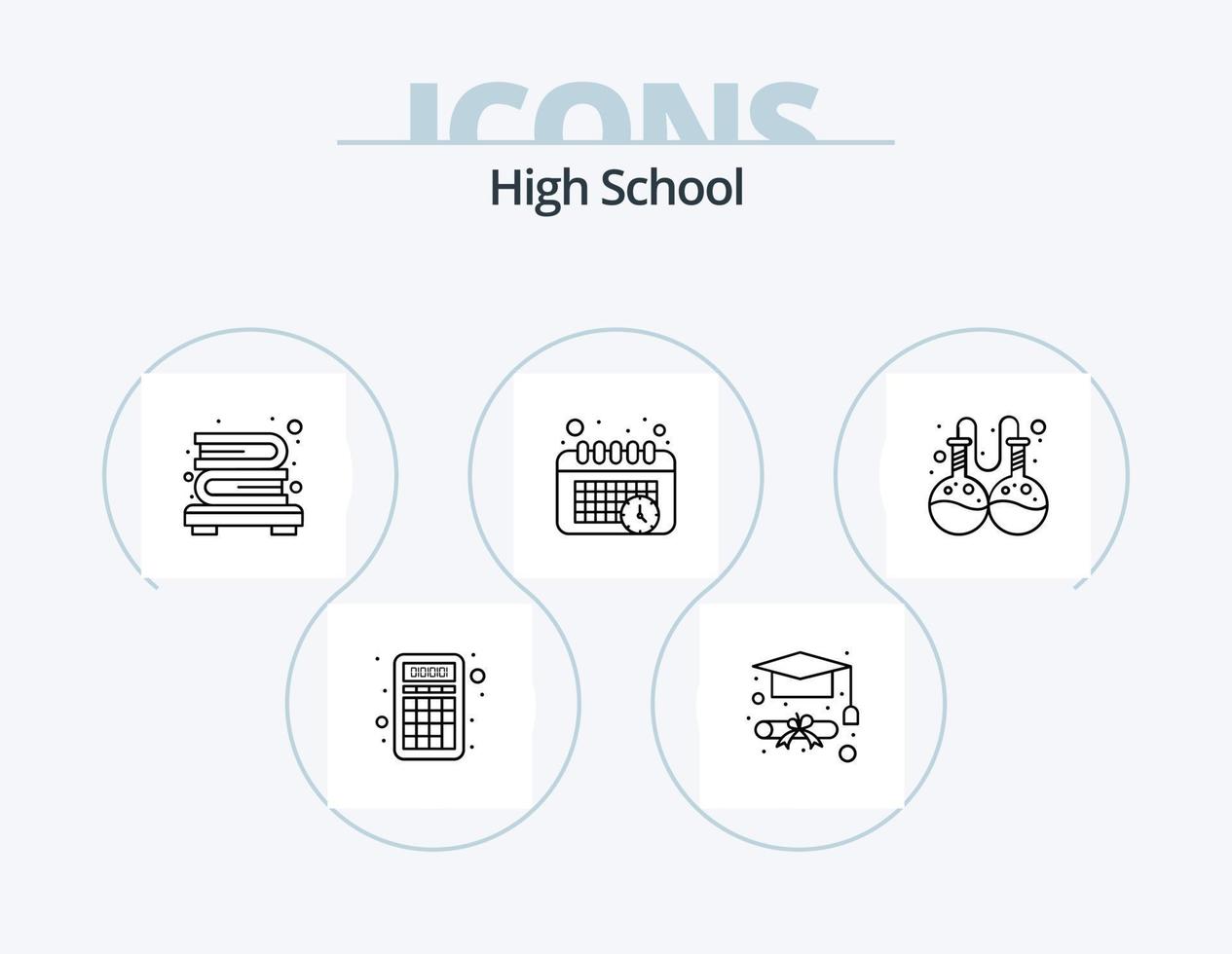 paquete de iconos de línea de escuela secundaria 5 diseño de iconos. investigar. átomo. aprender. herramienta. lápiz vector