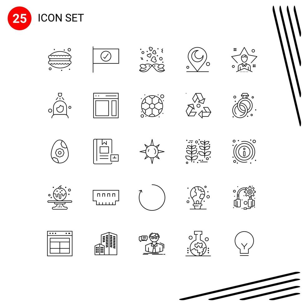 Pictogram Set of 25 Simple Lines of student star couple bright muslim Editable Vector Design Elements