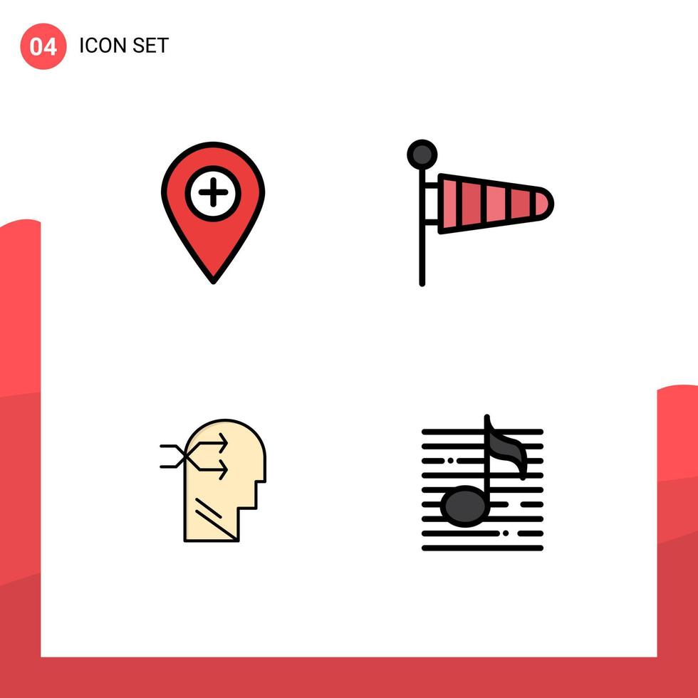 4 Universal Filledline Flat Color Signs Symbols of plus mental chang marker parachute brian Editable Vector Design Elements