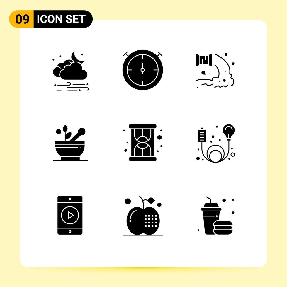 Modern Set of 9 Solid Glyphs and symbols such as loading hospital industry soup medical Editable Vector Design Elements