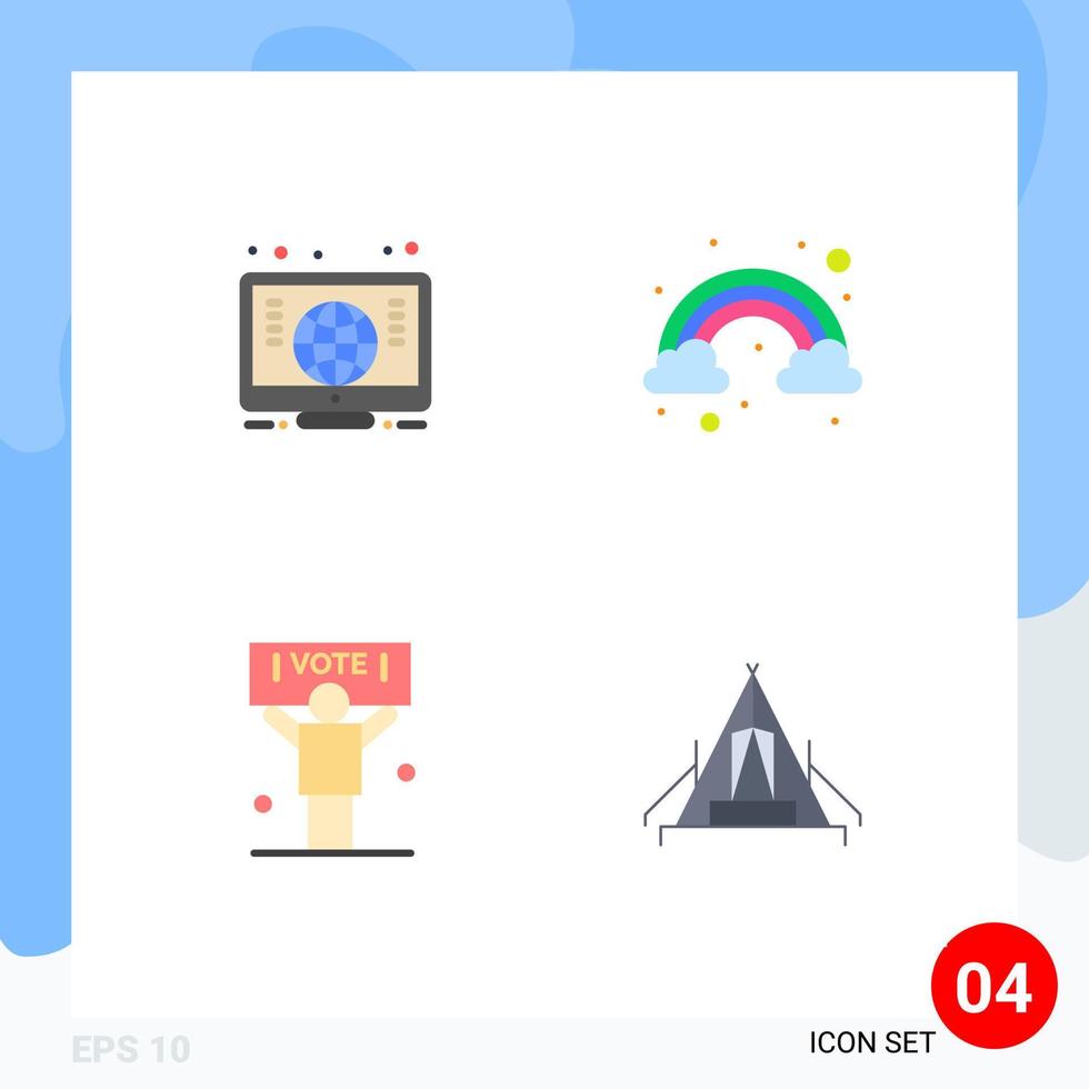 Group of 4 Modern Flat Icons Set for computer vote cloud campaign camping Editable Vector Design Elements