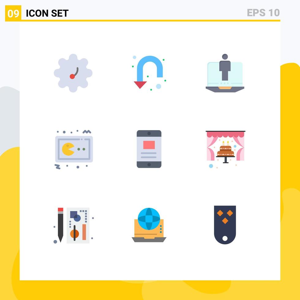 conjunto de colores planos de interfaz móvil de 9 pictogramas de elementos de diseño de vectores editables de juegos de consola de hardware móvil en línea