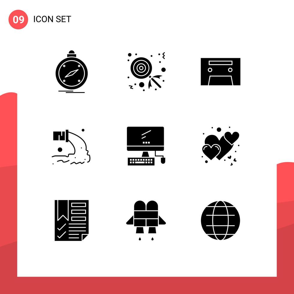 9 paquete de glifos sólidos de interfaz de usuario de signos y símbolos modernos de elementos de diseño de vectores editables de contaminación de aguas residuales analógicas de residuos de monitor