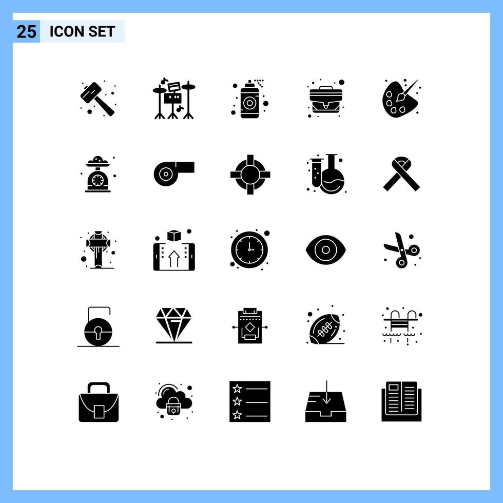 25 Thematic Vector Solid Glyphs and Editable Symbols of drawing office bag designer office bag Editable Vector Design Elements