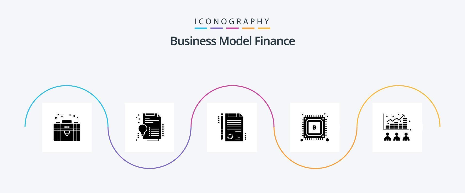Finance Glyph 5 Icon Pack Including index. broker. certificate. power. cryptocurrency vector