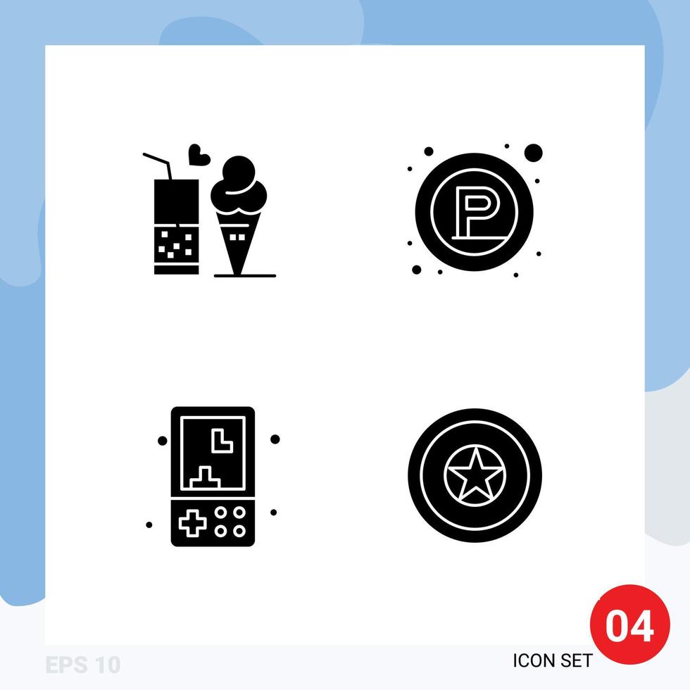 conjunto de 4 glifos sólidos vectoriales en cuadrícula para juegos de señales de helados electrónicos alimentarios elementos de diseño vectorial editables vector